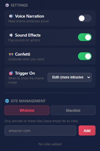 Settings panel